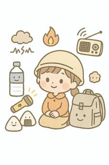 防災準備をする女の子