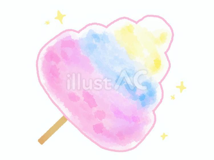 水彩風手描きレインボーわたあめ わたあめ,わたがし,コットンキャンディーのイラスト素材