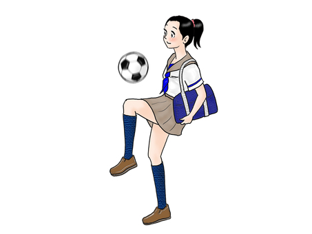 サッカー少女 人物,こども,女の子,高校生,通学,通学バッグ,ポニーテール,スポーツ,サッカー,ハイソックスのイラスト素材