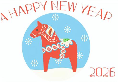 年賀状2026-7 2026,2026年,馬,午年,動物,年賀,年賀状,北欧風,雪,干支のイラスト素材