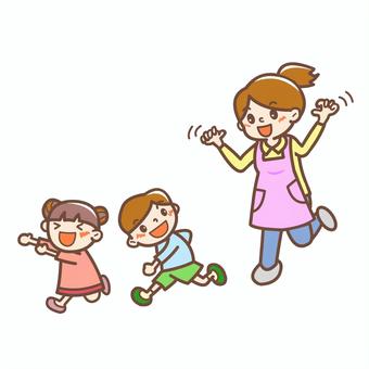 追いかけっこ 追いかける,保育士,先生,男の子,女の子,待って,かけっこ,保育園,学童保育のイラスト素材