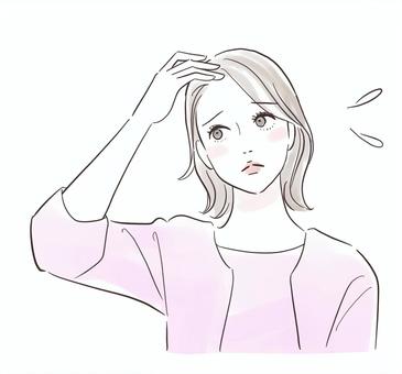 髪のボリュームが少なくて悩む女性 美容,ヘアケア,女性,困る,悩む,髪,髪の毛,ダメージヘア,ケア,心配のイラスト素材