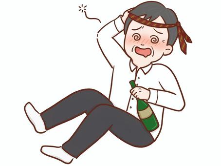 泥酔する中年男性(カラー) 男性,会社員,社会人,飲み会,忘年会,酔っぱらい,酔う,納涼祭,酒瓶,瓶のイラスト素材