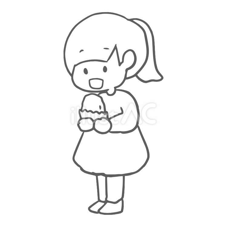 コロッケを食べる女の子（線画） 女の子,人物,かわいいのイラスト素材