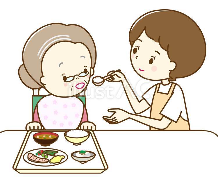 介護　ご飯食べよ3 おばあさん,夕飯,夕食のイラスト素材