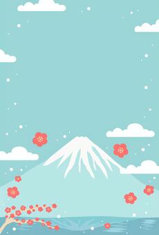 お正月の富士山と梅 正月・年賀状背景03 年賀状,正月,背景,お正月,富士山,梅,花,年賀状素材,年賀はがき,和風のイラスト素材