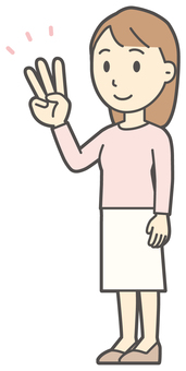  ロングヘア女性-334-全身 数字,女性,女の子,人物,かわいい,3,指差し,ハンドサイン,数える,カウントのイラスト素材