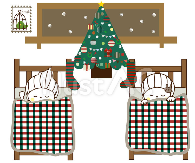 puクリスマスの夜 25日,わくわく,ベッドのイラスト素材