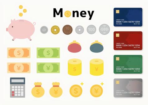 Money icon set, money, bill, coin, JPG, PNG and AI