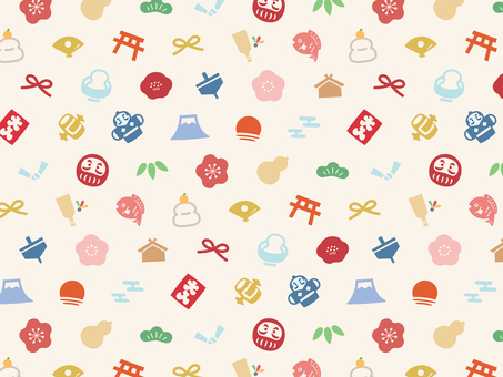 お正月のかわいいパターン、年賀状素材 年賀状,正月,背景,パターン,和柄,和風,年賀状素材,お正月,富士山,ダルマのイラスト素材