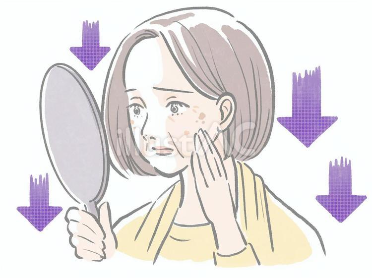 たるみ、しわ、シミを気にしている女性 女性,フリー,顔のイラスト素材