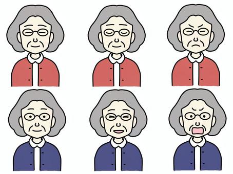 上品なおばあちゃんの喜怒哀楽 上品,気品がある,おばあちゃんのイラスト素材