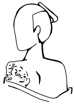 肩に人面瘡のある丁髷男性　線画 人面瘡,怪談,男性,丁髷,線画のイラスト素材