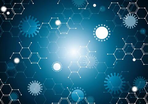 青色の化学構造式とウイルスの背景素材 ウイルス,バクテリア,化学,構造式,幾何学,ライン,サイエンス,光,スタイリッシュ,青色のイラスト素材