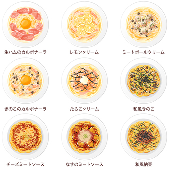 パスタセット6 パスタセット6 パスタ,料理,食べ物,洋食,イタリアン,セット,スパゲッティ,カルボナーラ,レモン,クリームのイラスト素材