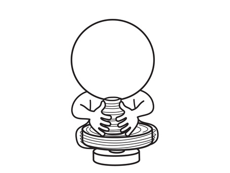 ろくろ 棒人間,ろくろ,線画,シンプル,ゆるいのイラスト素材