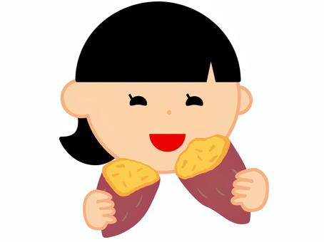 やきいもを食べる女の子 焼き芋,食べる,女の子,さつまいも,ホクホク,熱々,甘味,スイーツ,野菜,半分のイラスト素材