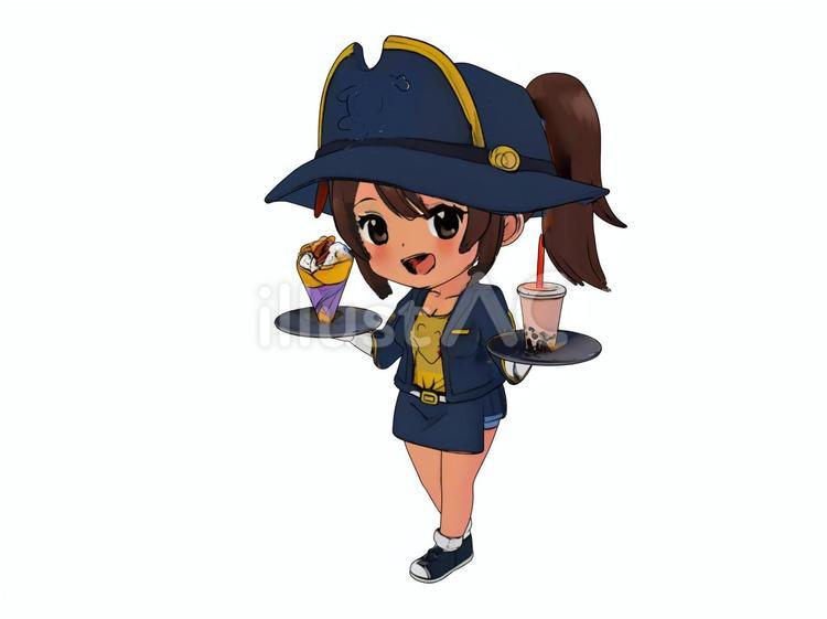 夏の海の家カフェでタピオカクレープと店員 タピオカ,ドリンク,女性のイラスト素材