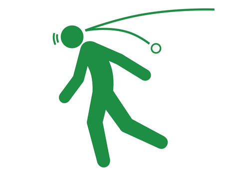 頭にボールが当たり転けそうになる人（緑） ボール,頭,頭部,後頭部,痛い,打撲,頭部外傷,皮下血腫,骨折,脳震盪のイラスト素材