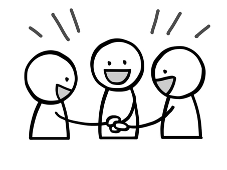 モノクロ棒人間　団結する3人　上半身 棒人間,人,3人,協力,助ける,サポート,団結,チーム,結束,集まるのイラスト素材