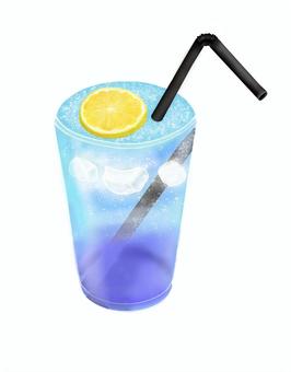 スカイブルーソーダ 水色,ソーダ,炭酸,さわやか,晴れやか,青空,コップ,レモン,ストロー,氷のイラスト素材