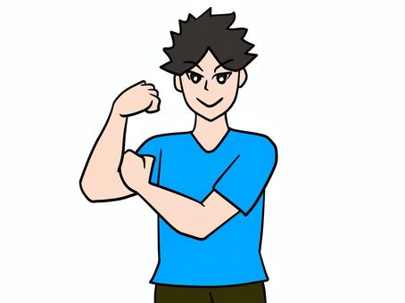 自信とやる気をアピールする男性 自信,やる気,男性,スマイル,上半身,自信家,勝気,腕自慢,たくましい,得意げのイラスト素材