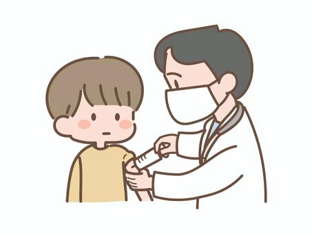 予防接種　こども　医師 予防接種,注射,ワクチン,インフルエンザ,定期接種,予防,医療,感染予防,感染対策,注射器のイラスト素材