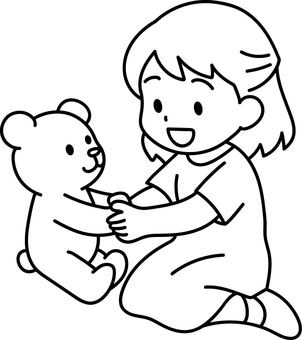 ぬいぐるみで遊ぶ女の子 女の子,ぬいぐるみ,テディベア,おもちゃ,幼稚園,保育所のイラスト素材