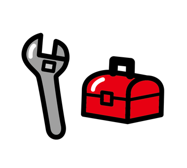 レンチと工具箱 レンチ,モンキーレンチ,工具箱,赤,道具,アイコン,線画のイラスト素材