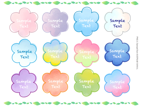 水彩素材_お花のフレームセット フレーム,花,水彩,あしらい,形,カラフル,グラデーション,にじみ,枠,ベクターのイラスト素材