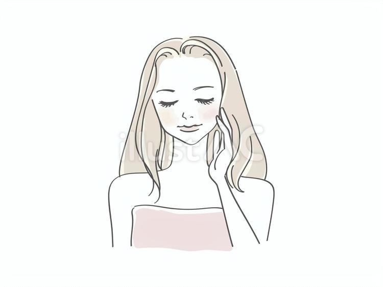 頬に手を当てる女性 美容,肌,スキンケアのイラスト素材