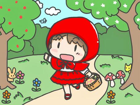 おつかいに行く赤ずきんちゃん 赤ずきんちゃん,赤ずきん,おつかいのイラスト素材