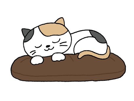 クッションの上で寝てるネコ 猫,クッション,リラックス,ほのぼの,かわいい,手描き,イラスト,挿絵のイラスト素材