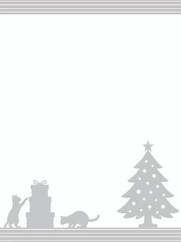猫とXmasのシルエット背景　グレー・縦 猫,シルエット,クリスマス,ツリー,プレゼント,可愛い,シンプル,カード,グリーディング,グレーのイラスト素材