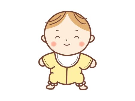 黄色い笑顔の赤ちゃんイラスト 赤ちゃん,ベビー,新生児,赤ん坊,可愛い,線画,シンプル,素材,ベクター,生活のイラスト素材