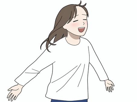 両手を広げて深呼吸する女性 すっきり,爽やか,晴れやか,清々しい,気持ちいい,解放感,最高,思いっきり,しがらみ,爽快感のイラスト素材