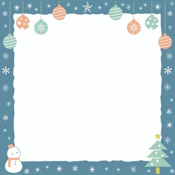 北欧風クリスマス/フレーム背景（真四角） クリスマス,フレーム,背景,真四角,北欧風,オーナメント,クリスマスツリー,雪だるま,雪,結晶のイラスト素材