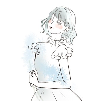 花束（青）を持つ女性 女性,女,ファッション,服,手描き,花束,花,青いのイラスト素材