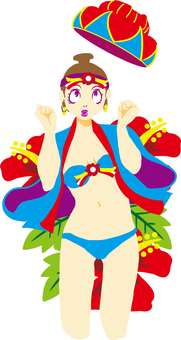 紅型女子 琉球,王国,伝統,衣装,民族,アップスタイル,舞踊,女性,ポップ,シンプルのイラスト素材