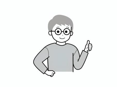 グッドサインする男子2／白黒 上半身,長袖,親指,笑顔,グッド,子供,男の子,男児,小学生,幼児のイラスト素材