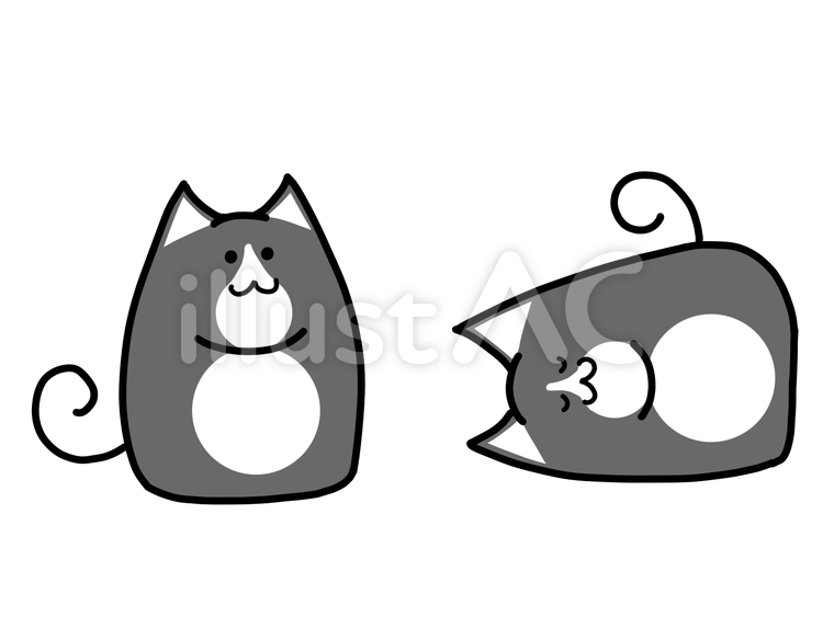 デフォルメ白黒猫 猫,デフォルメ,動物のイラスト素材