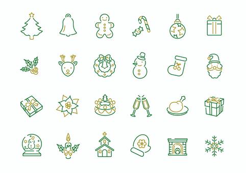 2色のクリスマスアイコンセット アイコン,クリスマス,セット,冬,12月,ツリー,ベル,プレゼント,ポインセチア,リースのイラスト素材