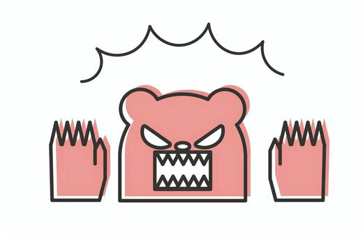 赤い怖い熊アイコン 熊,動物,出没,危険,注意,怖い,恐怖,アイコン,白背景,線のイラスト素材