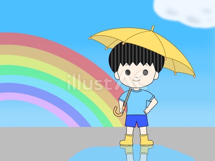 雨あがり（男の子） 雨あがり,虹,男の子のイラスト素材