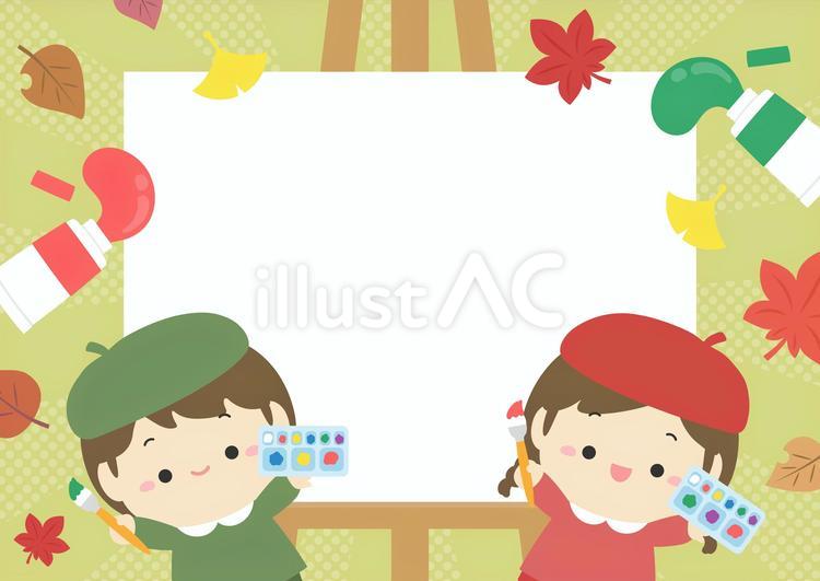 秋の紅葉と芸術の秋の子どものイラスト05 秋,紅葉,背景のイラスト素材