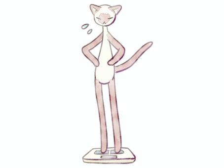 体重計猫 猫,可愛い,体重計,乗る,量る,汗,水彩風のイラスト素材