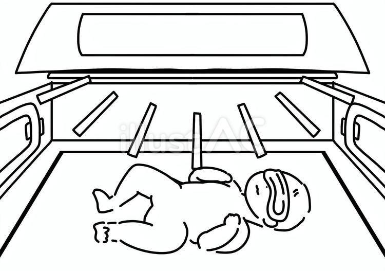 光線療法を受ける赤ちゃん斜め上　線画 光線療法,赤ちゃん,全身のイラスト素材