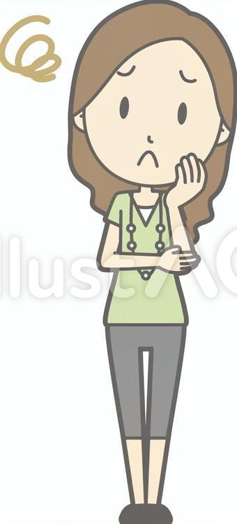 私服OL-困った-全身 シンプル,かわいい,olのイラスト素材