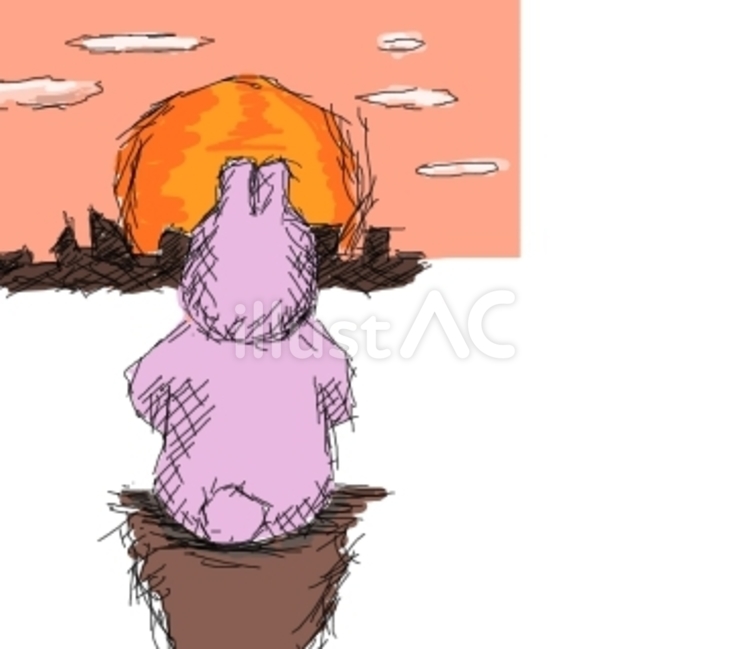 うさぎさん、日が暮れる うさぎ,キャラクター,おじさんのイラスト素材