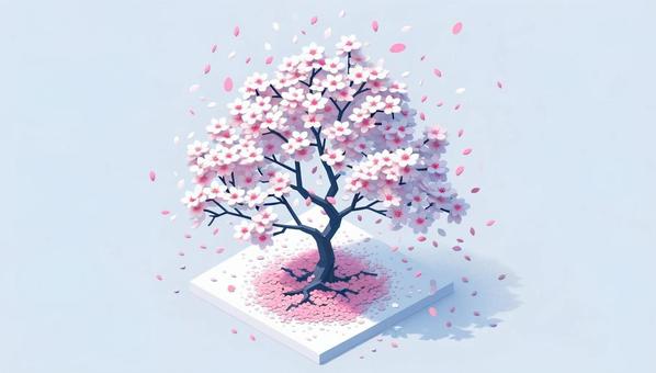 Illustration, sakurafubuki, full bloom, cherry blossoms, 